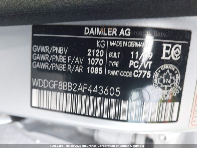 40089395 :رقم المزاد ، WDDGF8BB2AF443605 vin ، 2010 Mercedes-benz C 300 4matic مزاد بيع