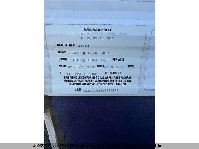 Aukcja sprzedaży 2004 Fleetwood , vin: 1EB1T192542481328, numer aukcji: 40089396