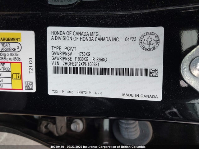 Honda Civic 2023 2HGFE2F2XPH106981 Image 9