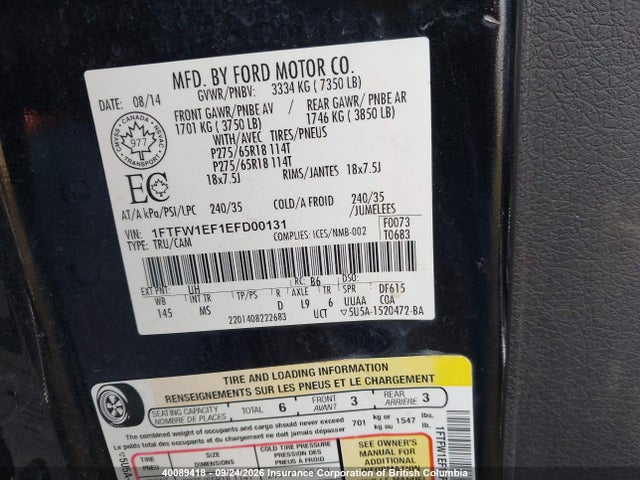 Ford F150 2014 1FTFW1EF1EFD00131 Image 9