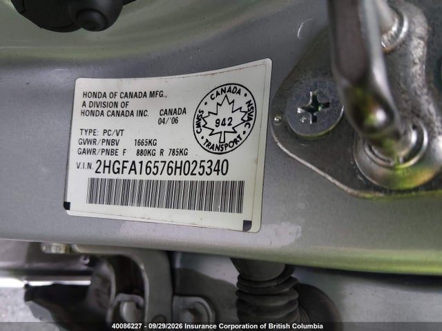 Aukcja sprzedaży 2006 Honda Civic Lx, vin: 2HGFA16576H025340, numer aukcji: 40086227