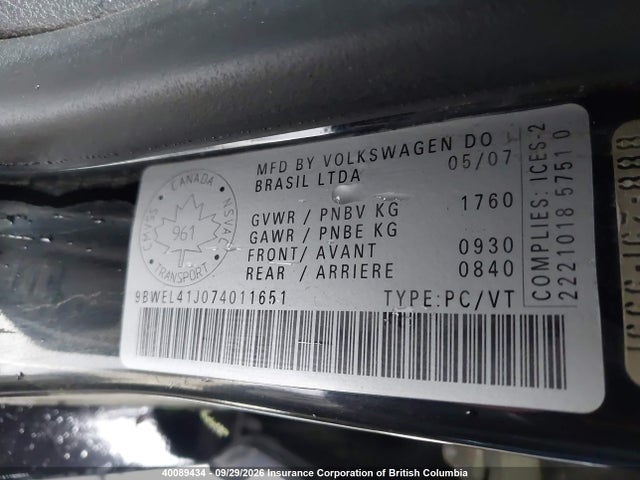 2007 Volkswagen Golf მანქანა იყიდება აუქციონზე, vin: 9BWEL41J074011651, აუქციონის ნომერი: 40089434