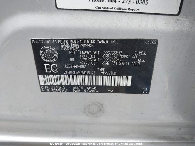 Aukcja sprzedaży 2009 Toyota Rav4, vin: 2T3BF31V49W015175, numer aukcji: 40089439