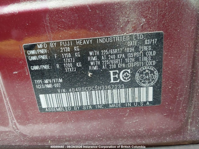 Subaru Outback 2.5i Premium 2017 4S4BSCDC5H3367233 Image 9