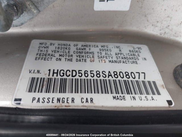 Продажа на аукционе авто 1995 Honda Accord Ex, vin: 1HGCD5658SA808077, номер лота: 40089441