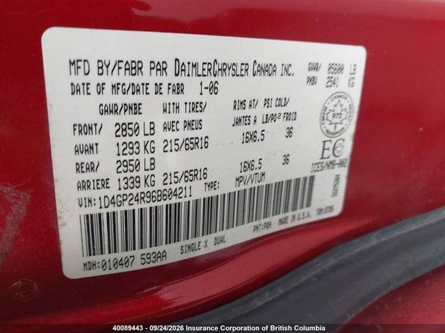 Продажа на аукционе авто 2006 Dodge Grand Caravan, vin: 1D4GP24R96B604211, номер лота: 40089443