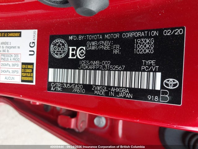 Toyota Prius 2020 JTDKARFP7L3152567 Image 9