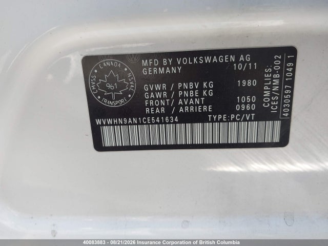 Продажа на аукционе авто 2012 Volkswagen Cc Luxury, vin: WVWHN9AN1CE541634, номер лота: 40083883