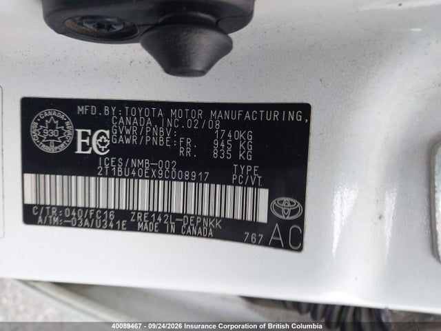 Aukcja sprzedaży 2009 Toyota Corolla S/le/xle, vin: 2T1BU40EX9C008917, numer aukcji: 40089467