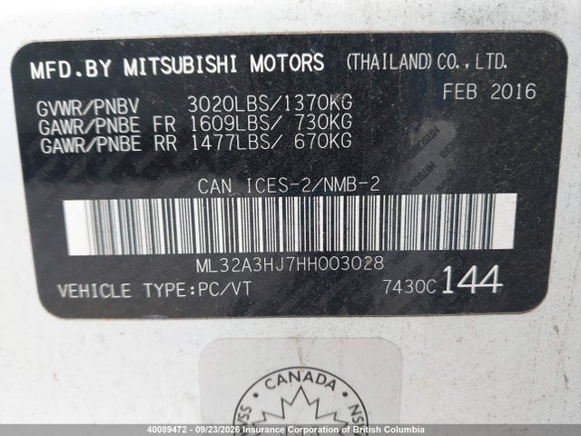 Auction sale of the 2017 Mitsubishi Mirage Es, vin: ML32A3HJ7HH003028, lot number: 40089472