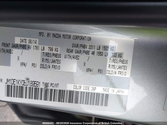 40089492 :رقم المزاد ، JM1DE1KY0E0189591 vin ، 2014 Mazda Mazda2 Sport مزاد بيع