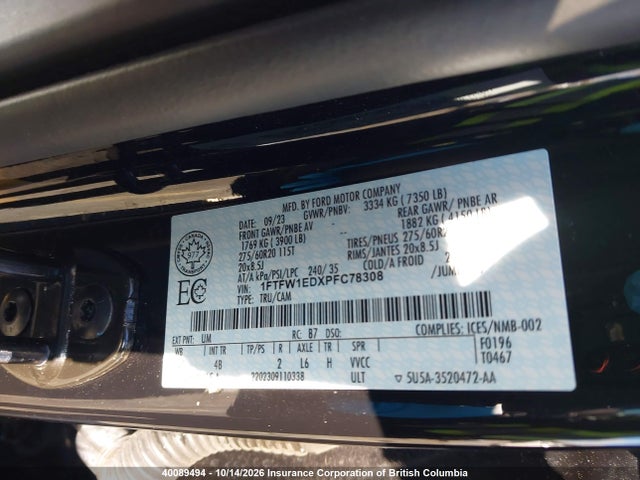 40089494 :رقم المزاد ، 1FTFW1EDXPFC78308 vin ، 2023 Ford F150 مزاد بيع