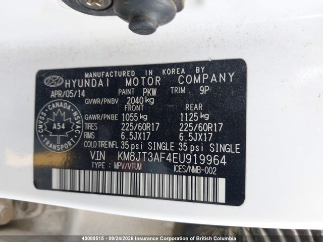 2014 Hyundai Tucson Gls მანქანა იყიდება აუქციონზე, vin: KM8JT3AF4EU919964, აუქციონის ნომერი: 40089515