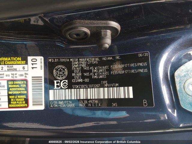 Toyota SIENNA LE 2020 5TDKZ3DC5LS072267 Image 9
