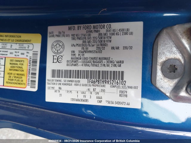 Ford Mustang 2017 1FA6P8TH9H5216102 Image 9