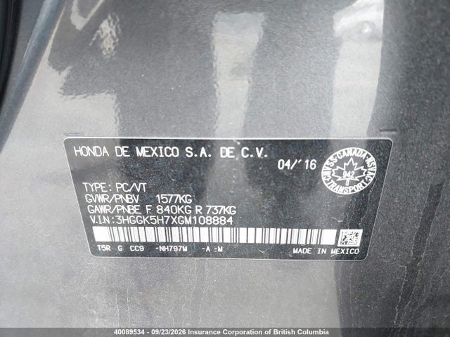 Honda Fit 2016 3HGGK5H7XGM108884 Image 9
