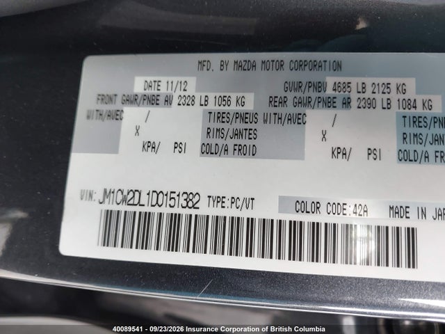 Aukcja sprzedaży 2013 Mazda 5 Mazda Gt, vin: JM1CW2DL1D0151382, numer aukcji: 40089541