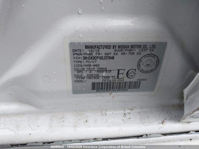 Aukcja sprzedaży 2016 Nissan Micra, vin: 3N1CK3CP1GL237646, numer aukcji: 40089542