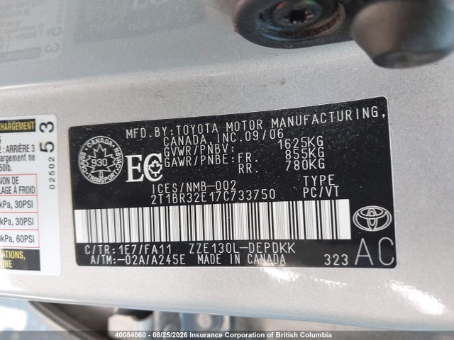 Aukcja sprzedaży 2007 Toyota Corolla Ce/le/s, vin: 2T1BR32E17C733750, numer aukcji: 40084060