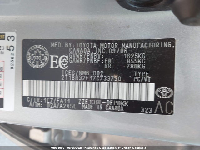 Aukcja sprzedaży 2007 Toyota Corolla Ce/le/s, vin: 2T1BR32E17C733750, numer aukcji: 40084060