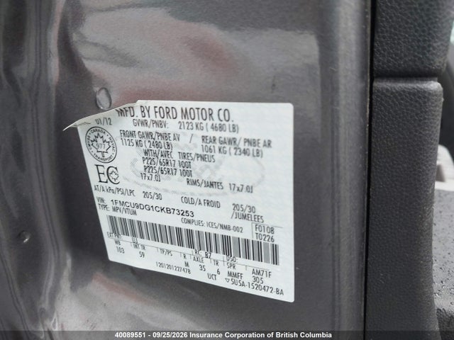 Продаж на аукціоні авто 2012 Ford Escape Xlt, vin: 1FMCU9DG1CKB73253, номер лоту: 40089551