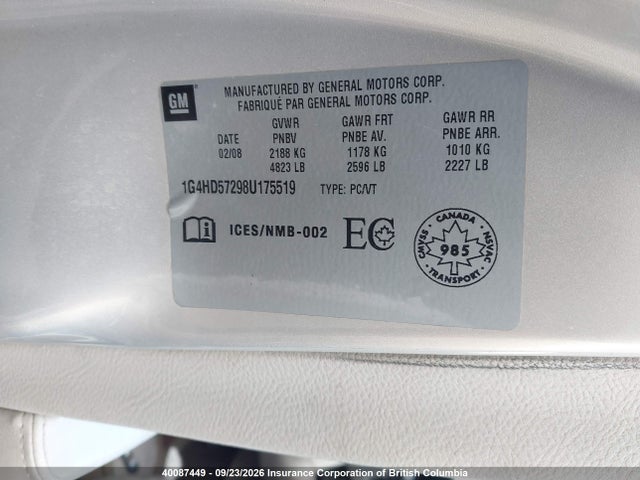 Aukcja sprzedaży 2008 Buick Lucerne Cxl, vin: 1G4HD57298U175519, numer aukcji: 40087449