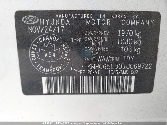 Продажа на аукционе авто 2018 Hyundai Ioniq, vin: KMHC65LD0JU069722, номер лота: 40089591