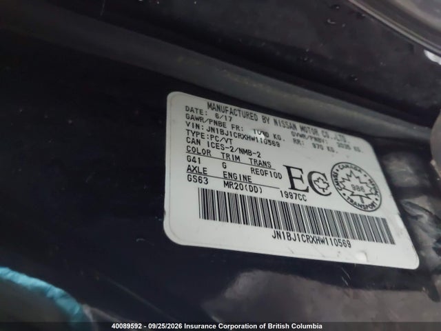 40089592 :رقم المزاد ، JN1BJ1CRXHW110569 vin ، 2017 Nissan Rogue Sport S/sv/sl مزاد بيع