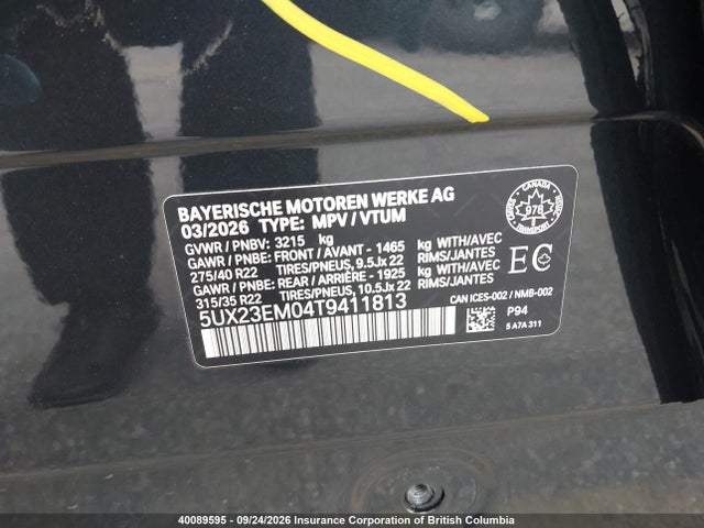 40089595 :رقم المزاد ، 5UX23EM04T9411813 vin ، 2026 Bmw X7 مزاد بيع