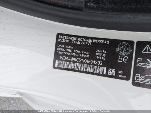 40089596 :رقم المزاد ، WBA4W9C51KAF94333 vin ، 2019 Bmw 440i مزاد بيع