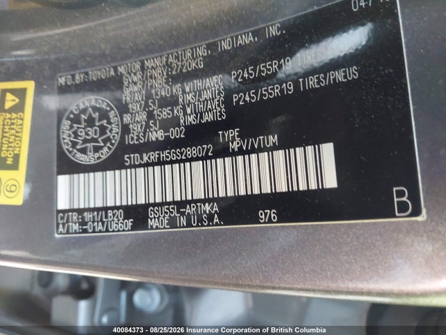 40084373 :رقم المزاد ، 5TDJKRFH5GS288072 vin ، 2016 Toyota Highlander Xle مزاد بيع