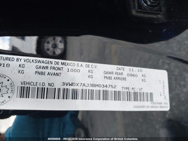 Продажа на аукционе авто 2011 Volkswagen Jetta, vin: 3VWDX7AJ3BM034752, номер лота: 40089608