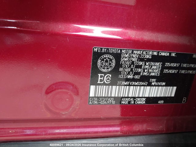 2019 Toyota Rav4 მანქანა იყიდება აუქციონზე, vin: 2T3BWRFV2KW020442, აუქციონის ნომერი: 40089621