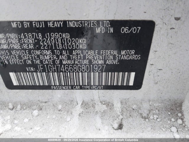 Auction sale of the 2008 Subaru Impreza Wrx, vin: JF1GH74668G801927, lot number: 40089639