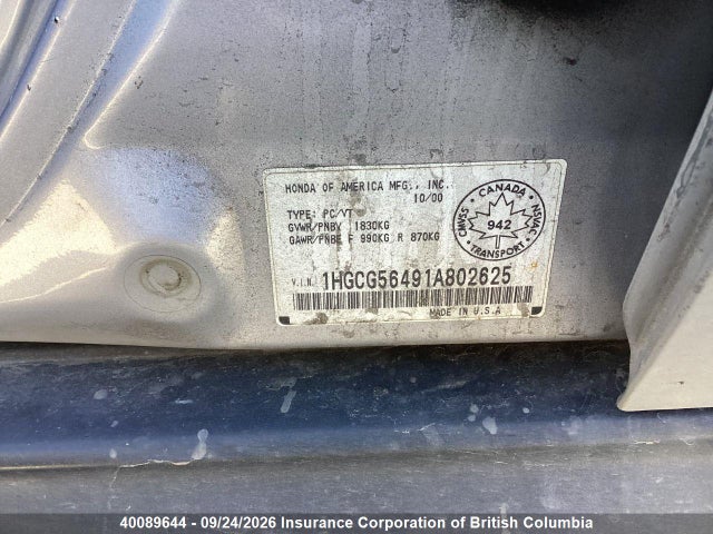 Продаж на аукціоні авто 2001 Honda Accord Lx, vin: 1HGCG56491A802625, номер лоту: 40089644