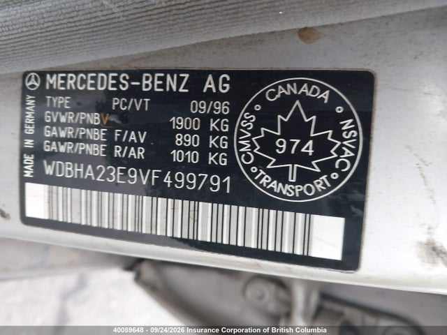 1997 Mercedes-benz C 230 მანქანა იყიდება აუქციონზე, vin: WDBHA23E9VF499791, აუქციონის ნომერი: 40089648