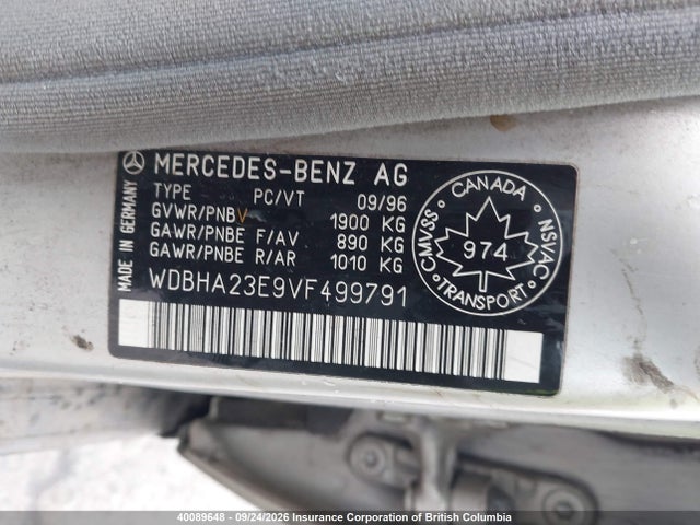 1997 Mercedes-benz C 230 მანქანა იყიდება აუქციონზე, vin: WDBHA23E9VF499791, აუქციონის ნომერი: 40089648