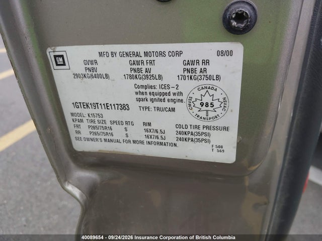 Auction sale of the 2001 Gmc New Sierra K1500, vin: 1GTEK19T11E117383, lot number: 40089654
