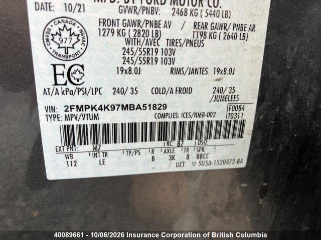Продаж на аукціоні авто 2021 Ford Edge, vin: 2FMPK4K97MBA51829, номер лоту: 40089661