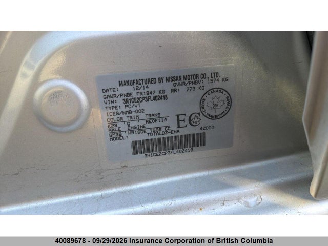 Nissan Versa 2015 3N1CE2CP3FL402418 Image 9