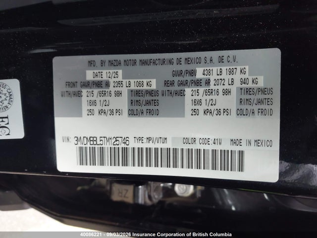 Aukcja sprzedaży 2026 Mazda Cx-30 Select Sport, vin: 3MVDMBBL5TM125746, numer aukcji: 40086221