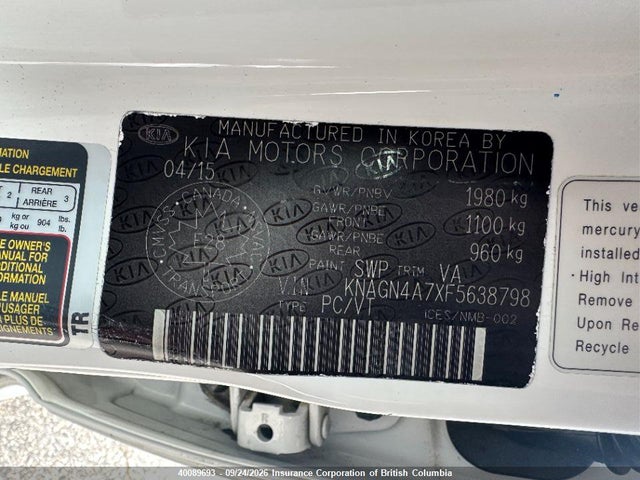 Aukcja sprzedaży 2015 Kia Optima Ex/ex Luxury, vin: KNAGN4A7XF5638798, numer aukcji: 40089693