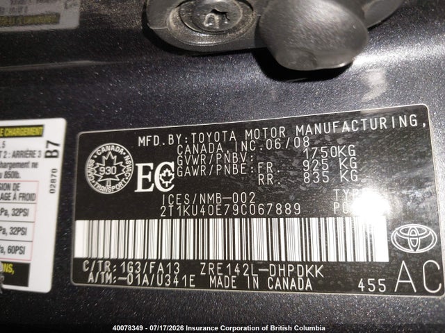 2009 Toyota Corolla Matrix მანქანა იყიდება აუქციონზე, vin: 2T1KU40E79C067889, აუქციონის ნომერი: 40078349