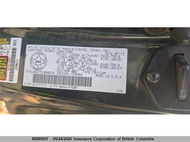 40089697 :رقم المزاد ، 5TFUU4EN7DX080928 vin ، 2013 Toyota Tacoma مزاد بيع