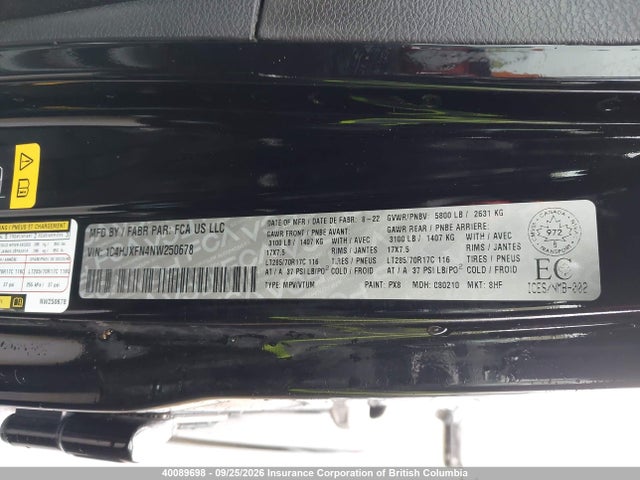 2022 Jeep Wrangler Unlimited Rubicon მანქანა იყიდება აუქციონზე, vin: 1C4HJXFN4NW250678, აუქციონის ნომერი: 40089698