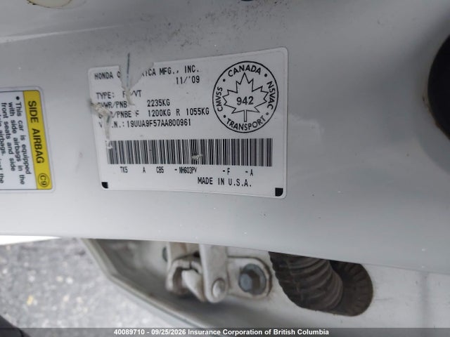 40089710 :رقم المزاد ، 19UUA9F57AA800961 vin ، 2010 Acura Tl مزاد بيع