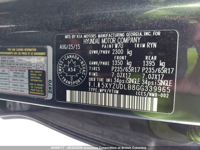Продажа на аукционе авто 2016 Hyundai Santa Fe Sport 2.4 Luxury, vin: 5XYZUDLB8GG339965, номер лота: 40089717