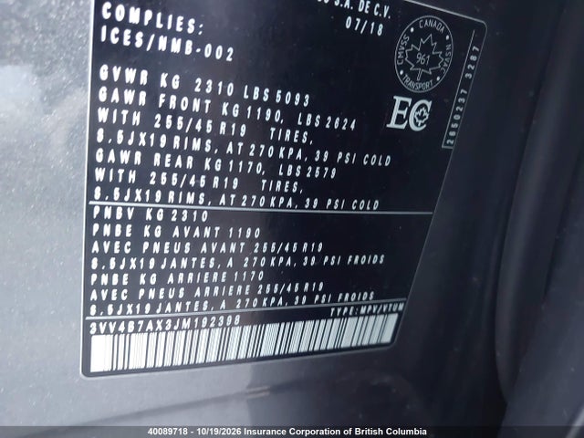 Volkswagen Tiguan Sel Premium 2018 3VV4B7AX3JM192398 Image 9