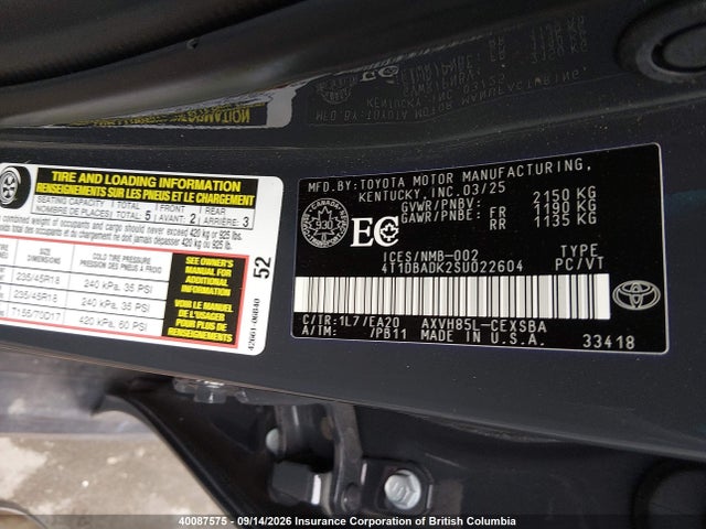 Продажа на аукционе авто 2025 Toyota Camry Xse/xle/le/se, vin: 4T1DBADK2SU022604, номер лота: 40087575