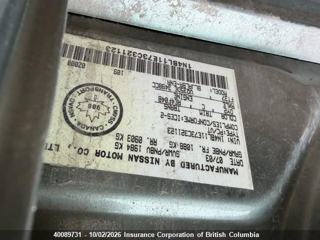 Aukcja sprzedaży 2003 Nissan Altima Se, vin: 1N4BL11E73C321123, numer aukcji: 40089731